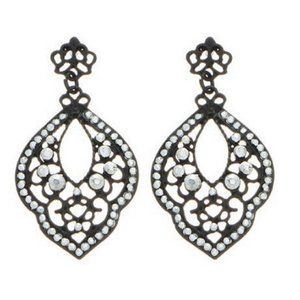 Black Filigree and Crystal Earrings